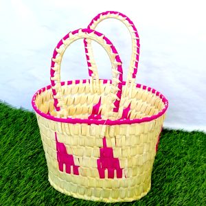 White With Pink Basket/பனை ஓலை கூடை (1 Nos)